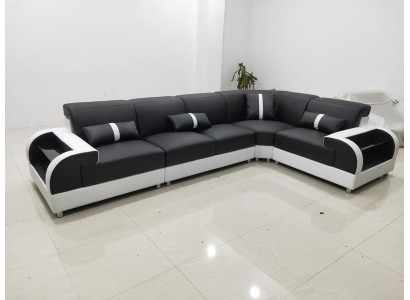 Leather sofa L-shape Couch Living landscape Corner sofa Design Suite Modern Sofa USB