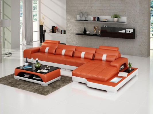 Leather sofa L-shape Couch Living landscape Corner sofa Suite Design Modern Sofa usb new