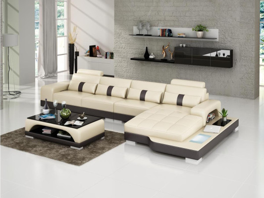 Leather sofa L-shape Couch Living landscape Corner sofa Suite Design Modern Sofa usb new
