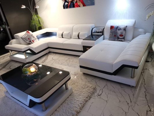 Corner sofa U-shape Coffee table Upholstery Suite Living landscape Design Corner sofa Led usb
