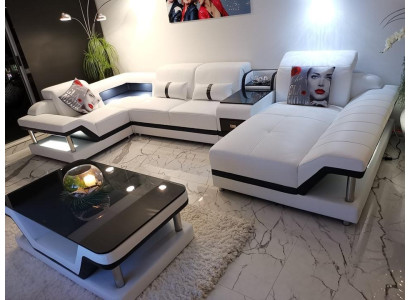 Corner sofa U-shape Coffee table Upholstery Suite Living landscape Design Corner sofa Led usb