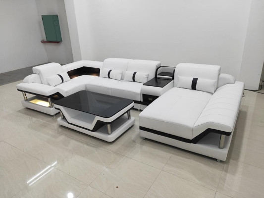 Corner sofa U-shape Coffee table Upholstery Suite Living landscape Design Corner sofa Led usb