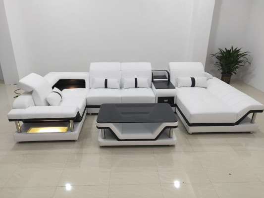Corner sofa U-shape Coffee table Upholstery Suite Living landscape Design Corner sofa Led usb