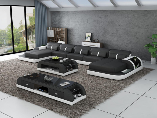 Corner sofa Leather sofa with usb Big U-shape Living landscape Sofa Couch Suite led new