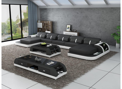 Corner sofa Leather sofa with usb Big U-shape Living landscape Sofa Couch Suite led new