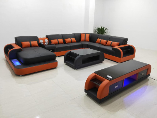 Living landscape U-shape leather sofa Upholstery Corner sofa Sofa Couch Leather Textile usb new