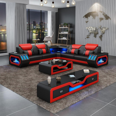 Corner sofa L-shape Coffee table Sofa Couch Design Upholstery Leather Modern Blue Table new