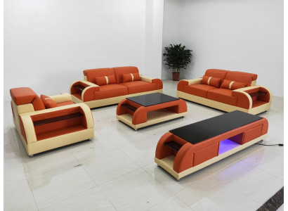 Design Sofa set 3 2 1 Seater Coffee table 4 pcs. Living room Set USB Complete