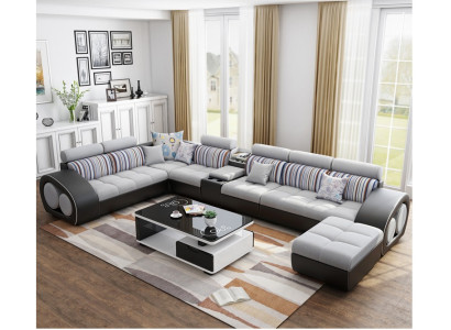 Designer Sofa Couch Corner sofa with Stool Suite Upholstery Living landscape L-shape