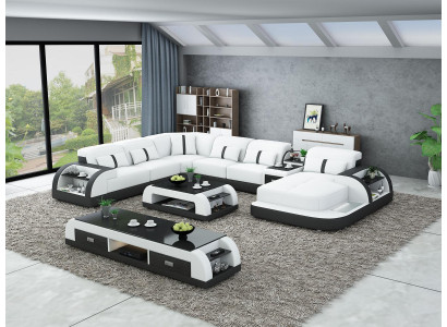 Leather sofa Design Corner suite Corner sofa Luxury Living landscape led sofa couch Upholstery