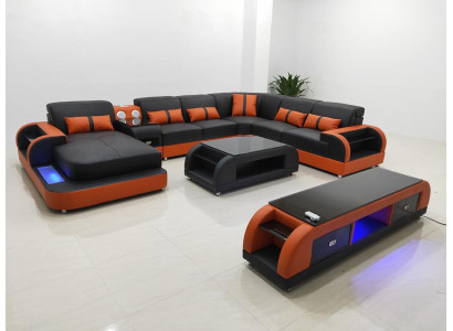 Design Corner suite Leather sofa Corner sofa Luxury Living landscape led sofa couch Upholstery