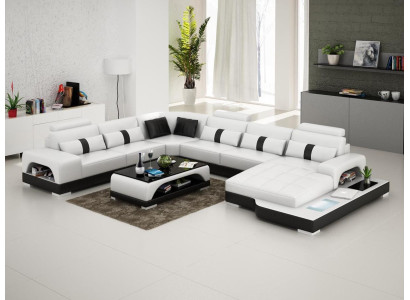 Corner suite leather sofa design luxury living landscape led sofa couch upholstery corner sofa