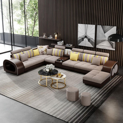 Leather sofa sofa with USB couch designer sofa U-shape corner suite upholstered corner Big new