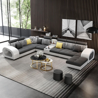 Leather sofa sofa with USB couch designer sofa U-shape corner suite upholstered corner Big new