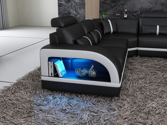 Corner suite leather sofa design corner sofa luxury living landscape led sofa couch upholstery