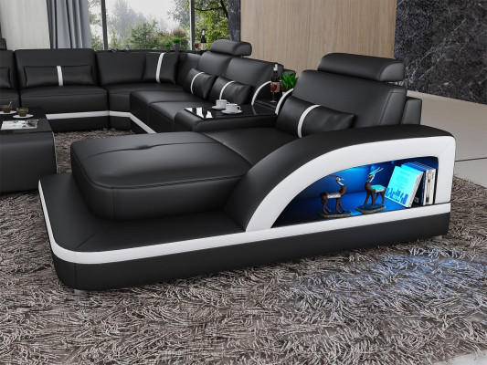 Corner suite leather sofa design corner sofa luxury living landscape led sofa couch upholstery