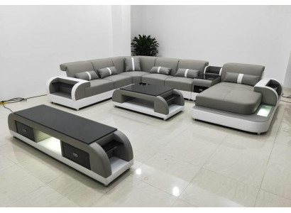Corner sofa couch sofa led Suite Living landscape Upholstery Suite usb illuminated