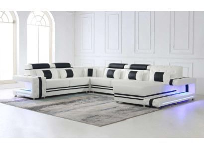Corner sofa Sofa U-shape Couch Upholstery Designer Leather Big Leather sofa Living landscape