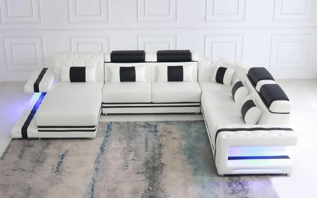 Corner sofa Sofa U-shape Couch Upholstery Designer Leather Big Leather sofa Living landscape