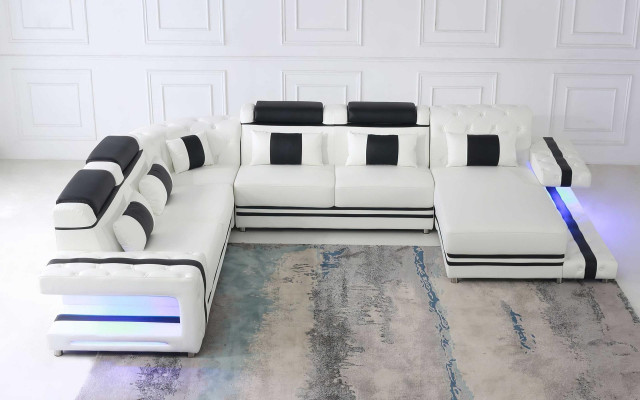 Corner sofa Sofa U-shape Couch Upholstery Designer Leather Big Leather sofa Living landscape