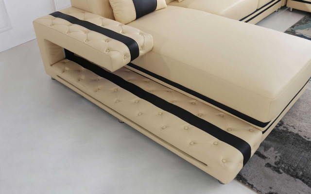 Leather Upholstery Seat Design Modern Corner Suite Sofa Living landscape U-shape USB LED