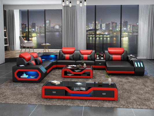 Design Big Sofa with USB Corner sofa Couch Wohlandschaft U-shape Leather Textile Corner