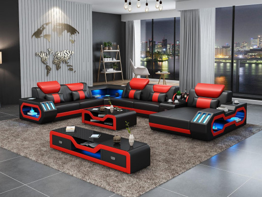 Design Big Sofa with USB Corner sofa Couch Wohlandschaft U-shape Leather Textile Corner