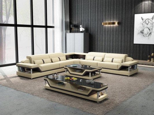 Corner sofa Black with Coffee table 3 pcs. Living room leather sofa set corner suite table