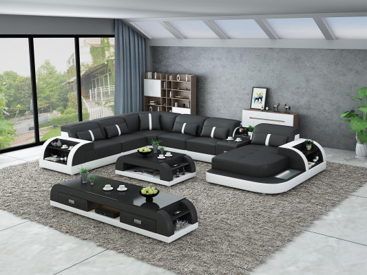 Suite Design Living landscape Corner sofa Sofa Couch U-shape Table Leather 2-piece. sets