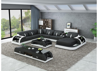 Suite Design Living landscape Corner sofa Sofa Couch U-shape Table Leather 2-piece. sets