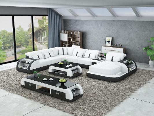 Suite Design Living landscape Corner sofa Sofa Couch U-shape Table Leather 2-piece. sets