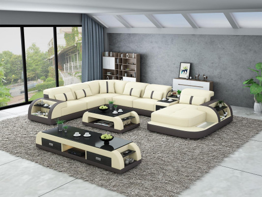 Suite Design Living landscape Corner sofa Sofa Couch U-shape Table Leather 2-piece. sets