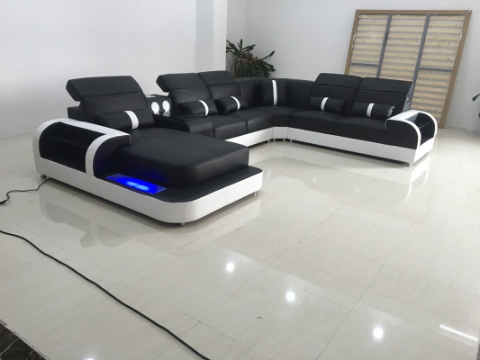 Modern Black White Corner suite sofa Upholstery Corner sofa couch U-shape sofas led new