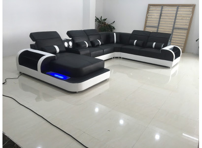 Modern Black White Corner suite sofa Upholstery Corner sofa couch U-shape sofas led new