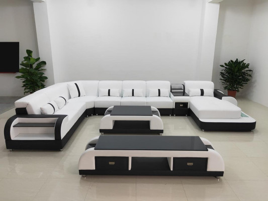 Living landscapes Corner sofa Couch Suite Leather Upholstery Seat Corner Sofa USB Sound