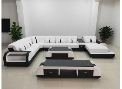 Living landscapes Corner sofa Couch Suite Leather Upholstery Seat Corner Sofa USB Sound