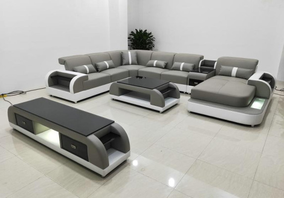 Suite Design Living landscape Corner sofa Sofa Couch U-shape Coffee table Leather 2-piece