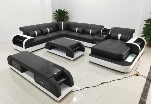 Suite Design Living landscape Corner sofa Sofa Couch U-shape Coffee table Leather 2-piece