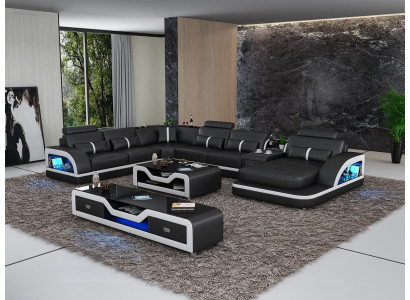 Corner sofa Upholstery Corner sofa U-shape Coffee table Sideboard Leather sofa Living landscape new