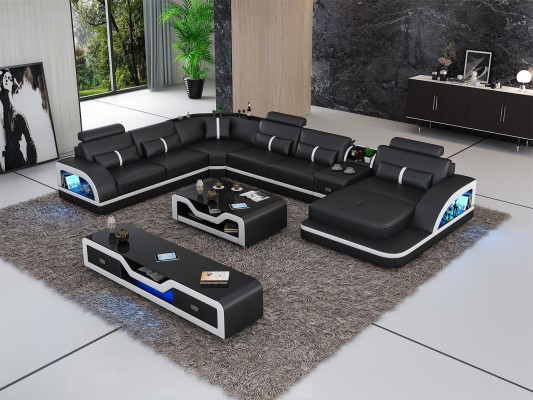 Corner sofa Upholstery Corner sofa U-shape Coffee table Sideboard Leather sofa Living landscape new