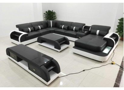 Corner sofa Upholstery Corner sofa U-shape Coffee table Sideboard Leather sofa Living landscape new