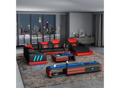 Corner sofa U-shape Sideboard Coffee table Couch Design Gray Upholstery Leather Modern 3-piece.