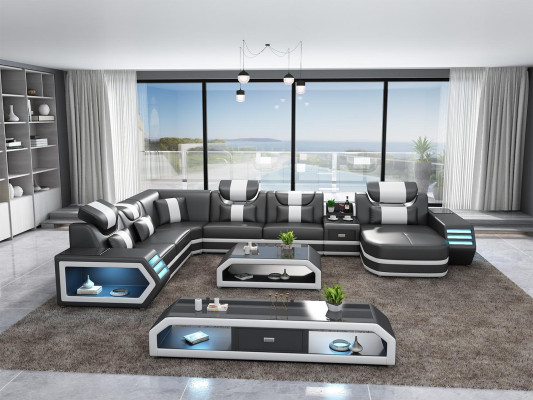 Corner sofa Upholstery Corner sofa U-shape Sideboard Coffee table Leather sofa Living landscape new