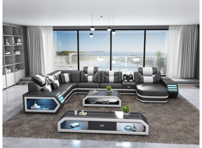 Corner sofa Upholstery Corner sofa U-shape Sideboard Coffee table Leather sofa Living landscape new