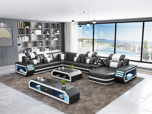 Corner sofa Upholstery Corner sofa U-shape Sideboard Coffee table Leather sofa Living landscape new