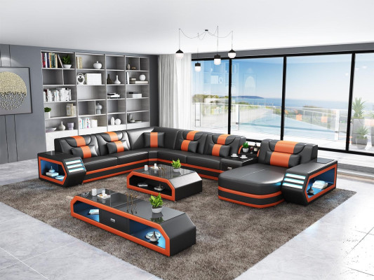 Corner sofa Upholstery Corner sofa U-shape Sideboard Coffee table Leather sofa Living landscape new