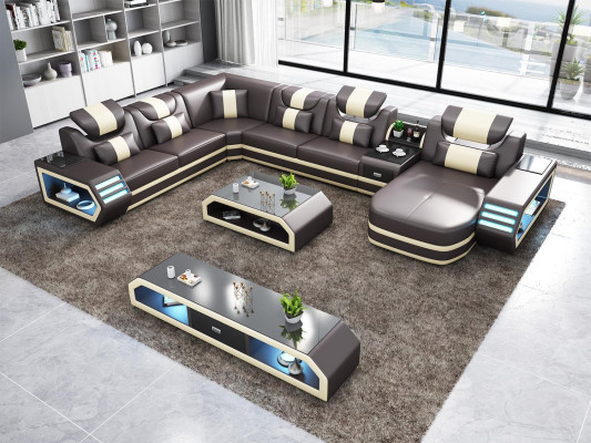 Corner sofa Upholstery Corner sofa U-shape Sideboard Coffee table Leather sofa Living landscape new