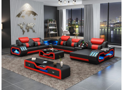 Living landscape Couch Upholstery Suite Sofa 3-piece. Set Coffee table Sideboard Leather