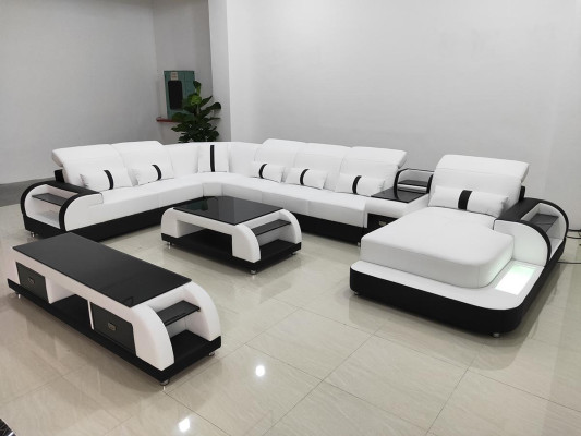 Living landscape Couch Upholstery Sofa Suite 3pcs. Set Coffee table Sideboard Leather