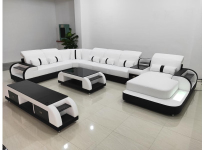Living landscape Couch Upholstery Sofa Suite 3pcs. Set Coffee table Sideboard Leather